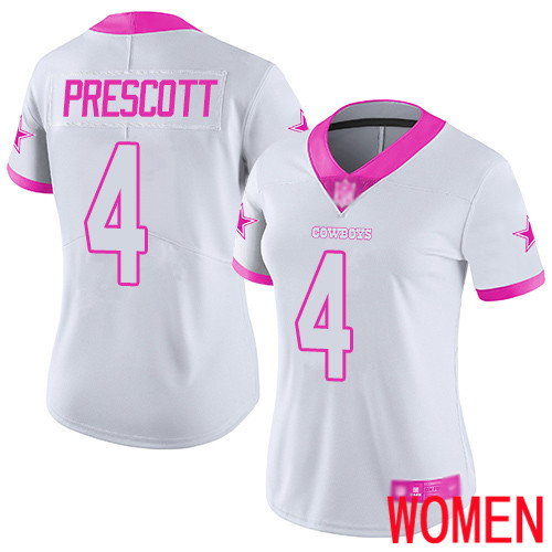 Women Dallas Cowboys Limited White Pink Dak Prescott #4 Rush Fashion NFL Jersey->women nfl jersey->Women Jersey